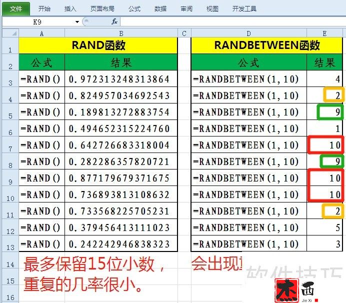 EXCEL随机函数RAND与RANDBETWEEN的区别