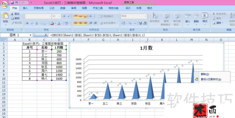 Excel小技巧：三维簇状棱锥图